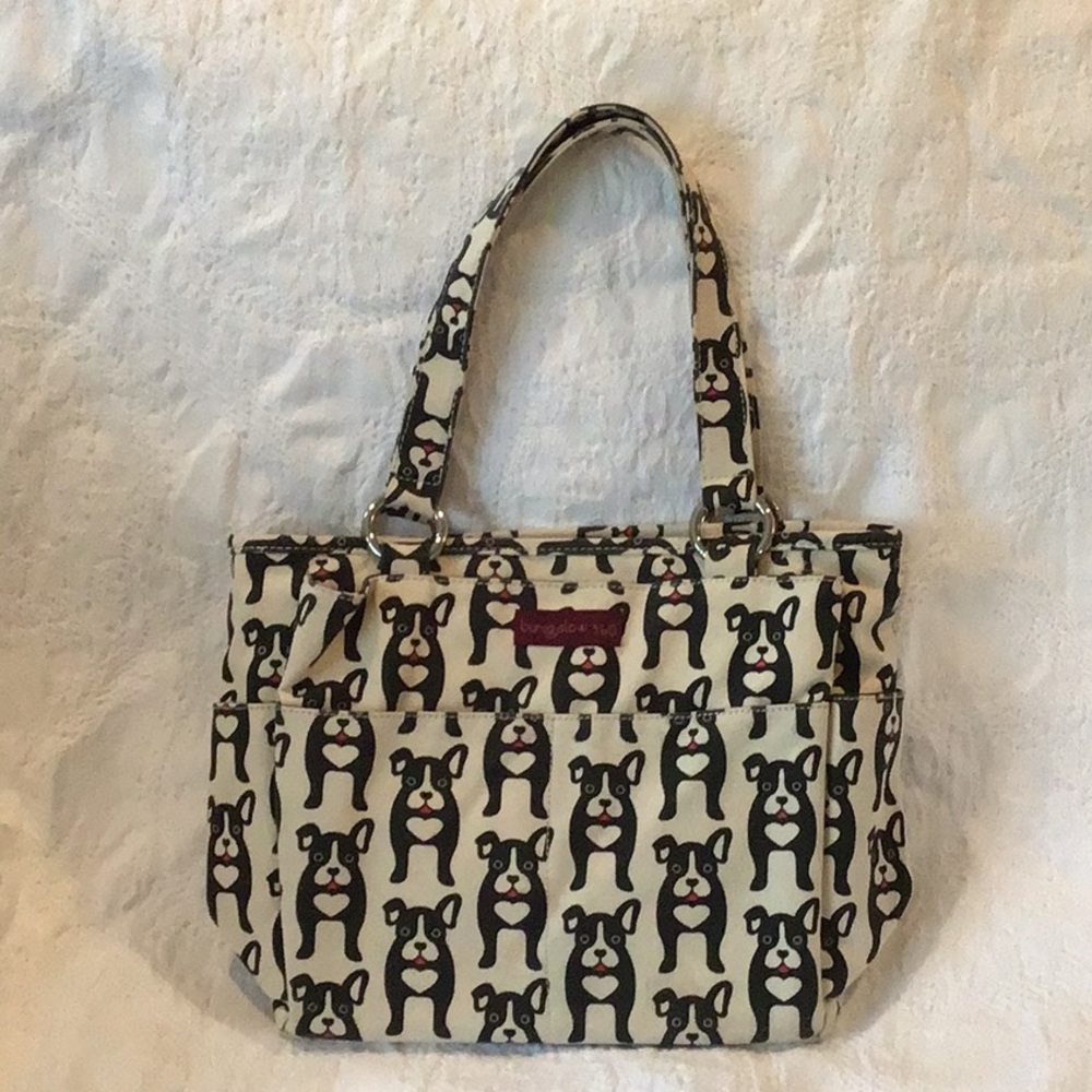 Bungalow 360 Cream and Black French Bull Dog Print Pocket Bag